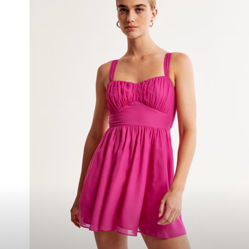 Abercrombie & Fitch Fuchsia Ruched Chiffon Dress